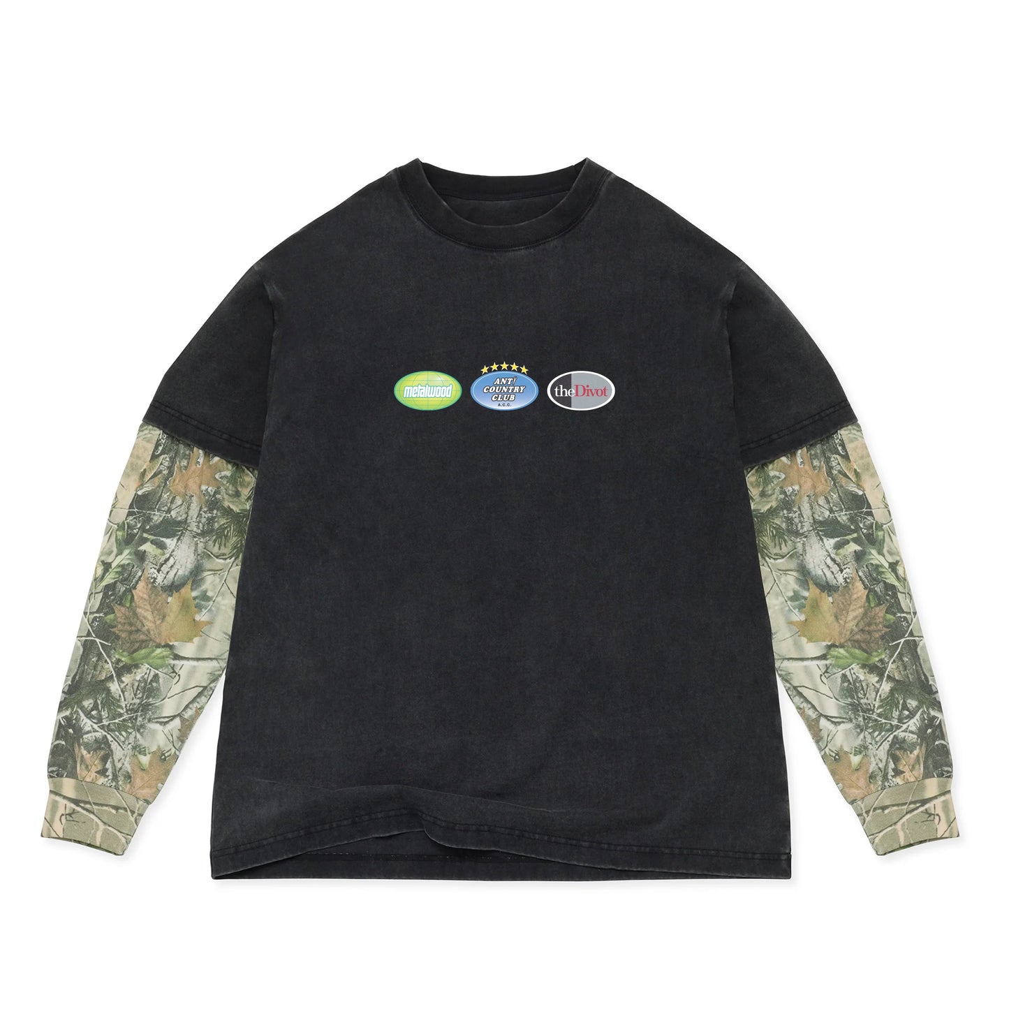 Metalwood x ANTi COUNTRY CLUB TOKYO x the Divot Layered Long Sleeve Tee - BLACK x Real Tree Camo -