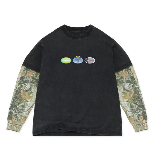 Metalwood x ANTi COUNTRY CLUB TOKYO x the Divot Layered Long Sleeve Tee - BLACK x Real Tree Camo -