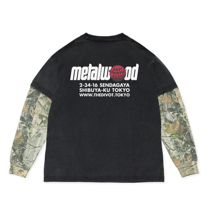 Metalwood x ANTi COUNTRY CLUB TOKYO x the Divot Layered Long Sleeve Tee - BLACK x Real Tree Camo -